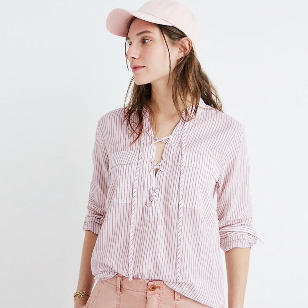 Madewell Terrace Lace-Up Shirt in Vera Stripe